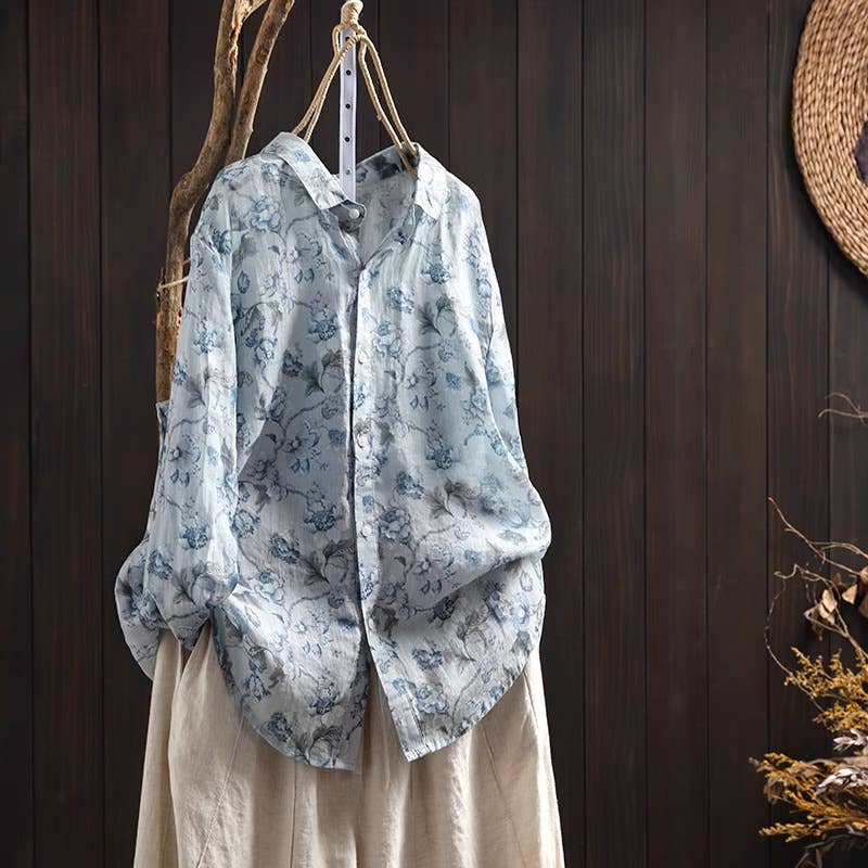 Vintage Floral Print Shirt Blue