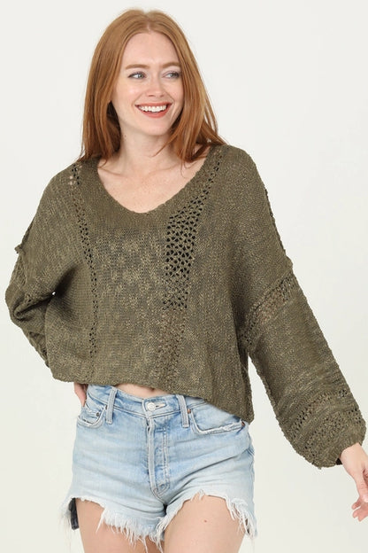 Olive Open Knit Sweater Top