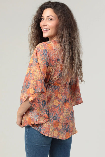Rust V-Neck Circle Waist Tie Top