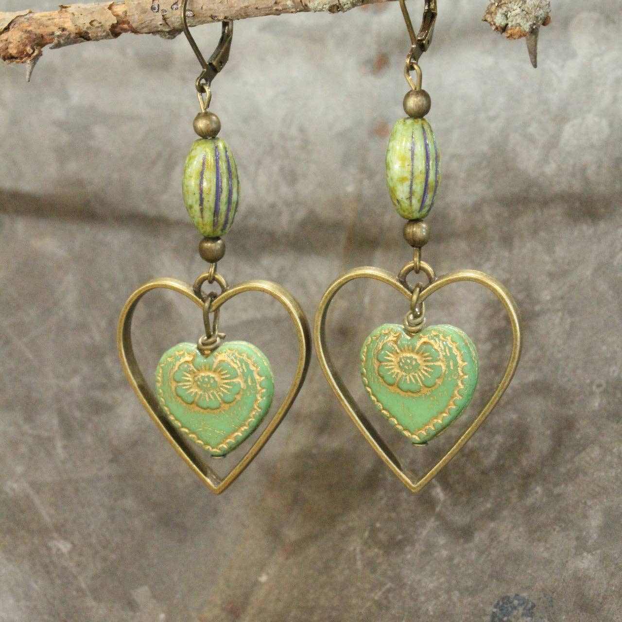 Vintage Czech Hearts Dangle Earrings Valentine