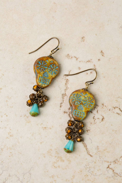 Czech Glass Skull Earrings 114E - Vintage Vault Boutique