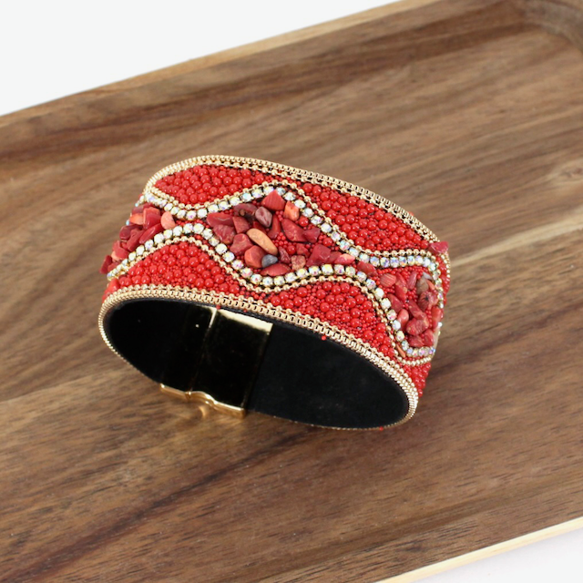 Beaded Magnetic Bracelet RED