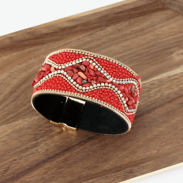 Beaded Magnetic Bracelet RED - Vintage Vault Boutique