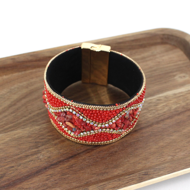 Beaded Magnetic Bracelet RED