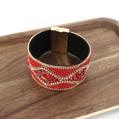 Beaded Magnetic Bracelet RED