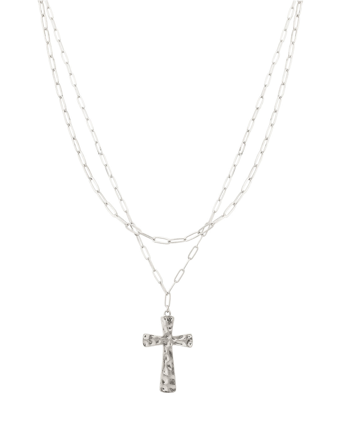 Silver Textured Cross Necklace