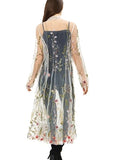 Embroidered Duster with a Tapestry of Floral Motifs WHITE