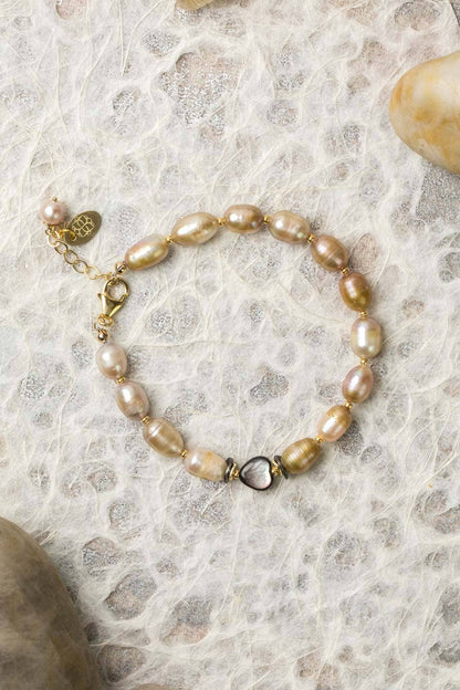 Alchemy 7.5-8.5" Pearl, Abalone Heart Simple Bracelet