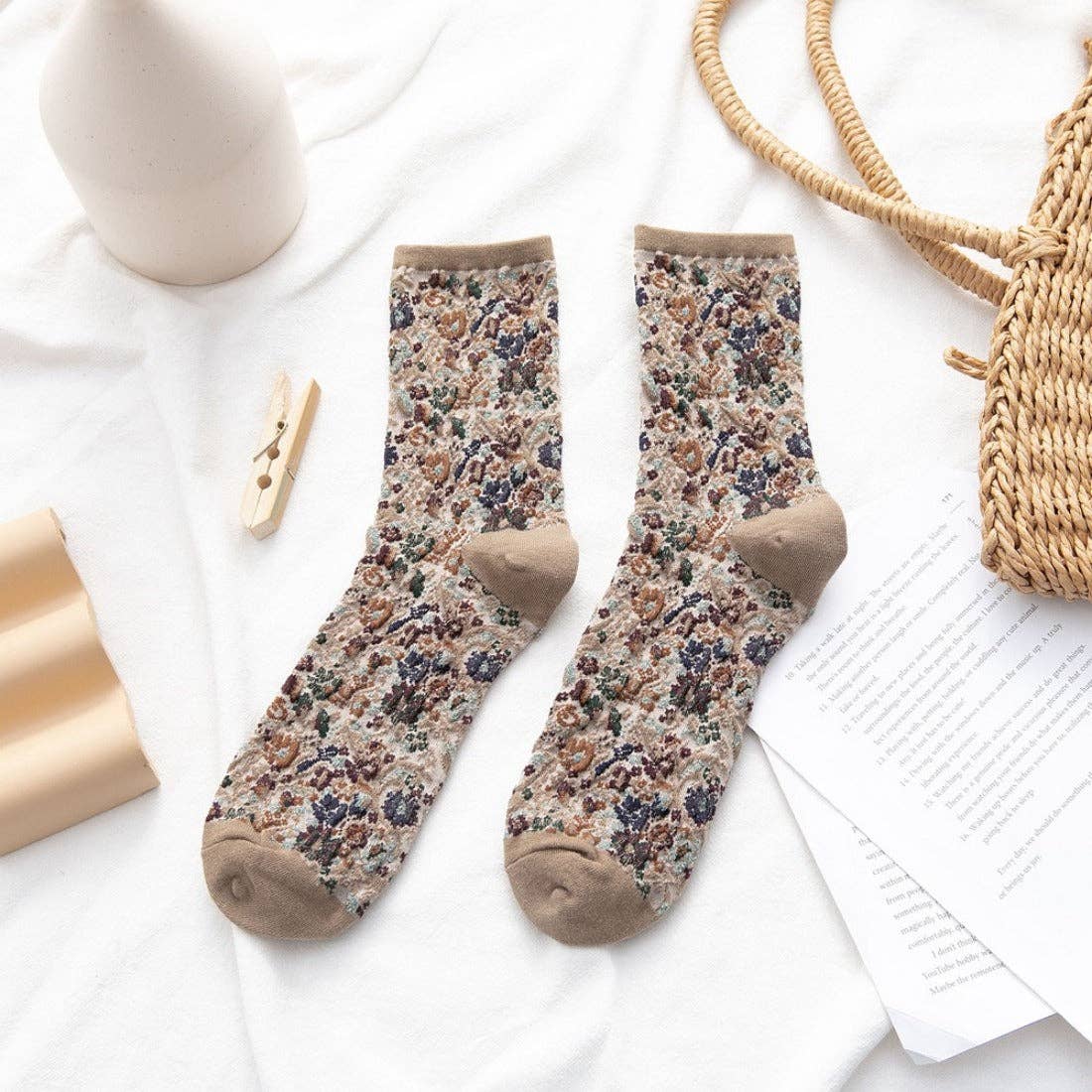 3D Floral Pattern Autumn Socks