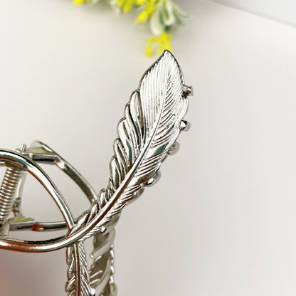 Metal Feather Cross Hair Clip - Silver - Vintage Vault Boutique