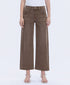 Brown wide-leg jeans worn by a person on a white background