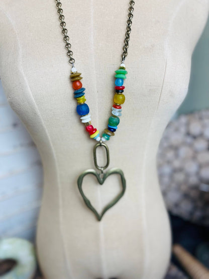Multi Sea Glass Heart Necklace - Vintage Vault Boutique