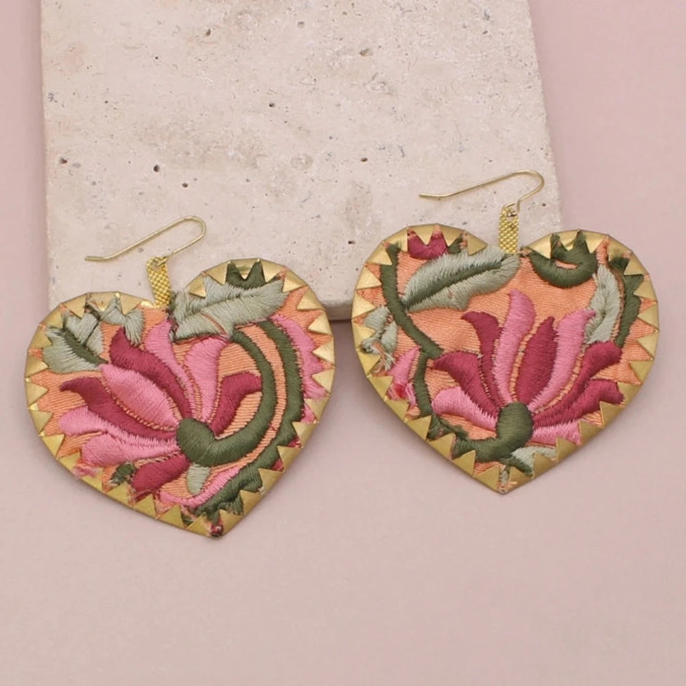 Pink Crimp Heart Earrings