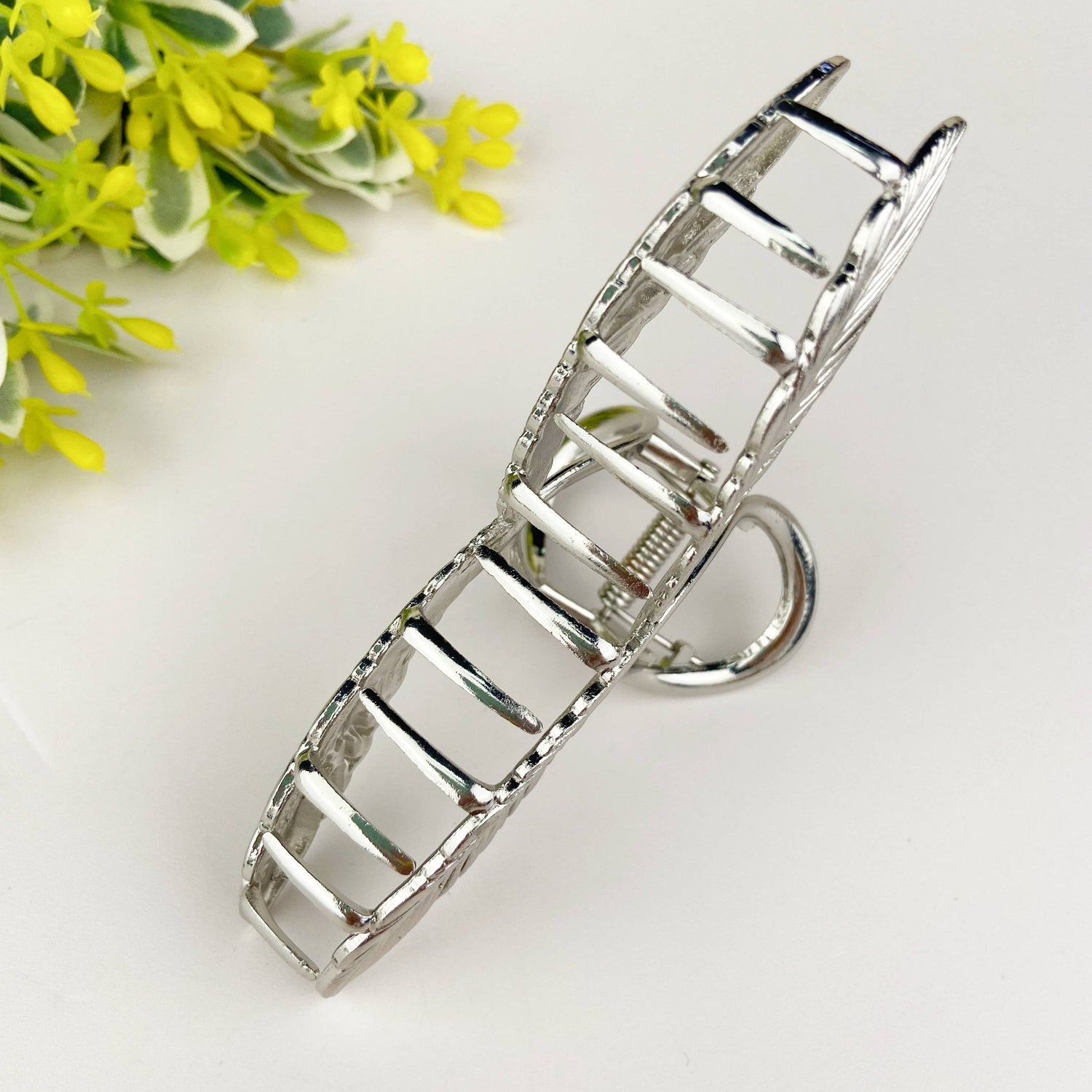 Metal Feather Cross Hair Clip - Silver - Vintage Vault Boutique