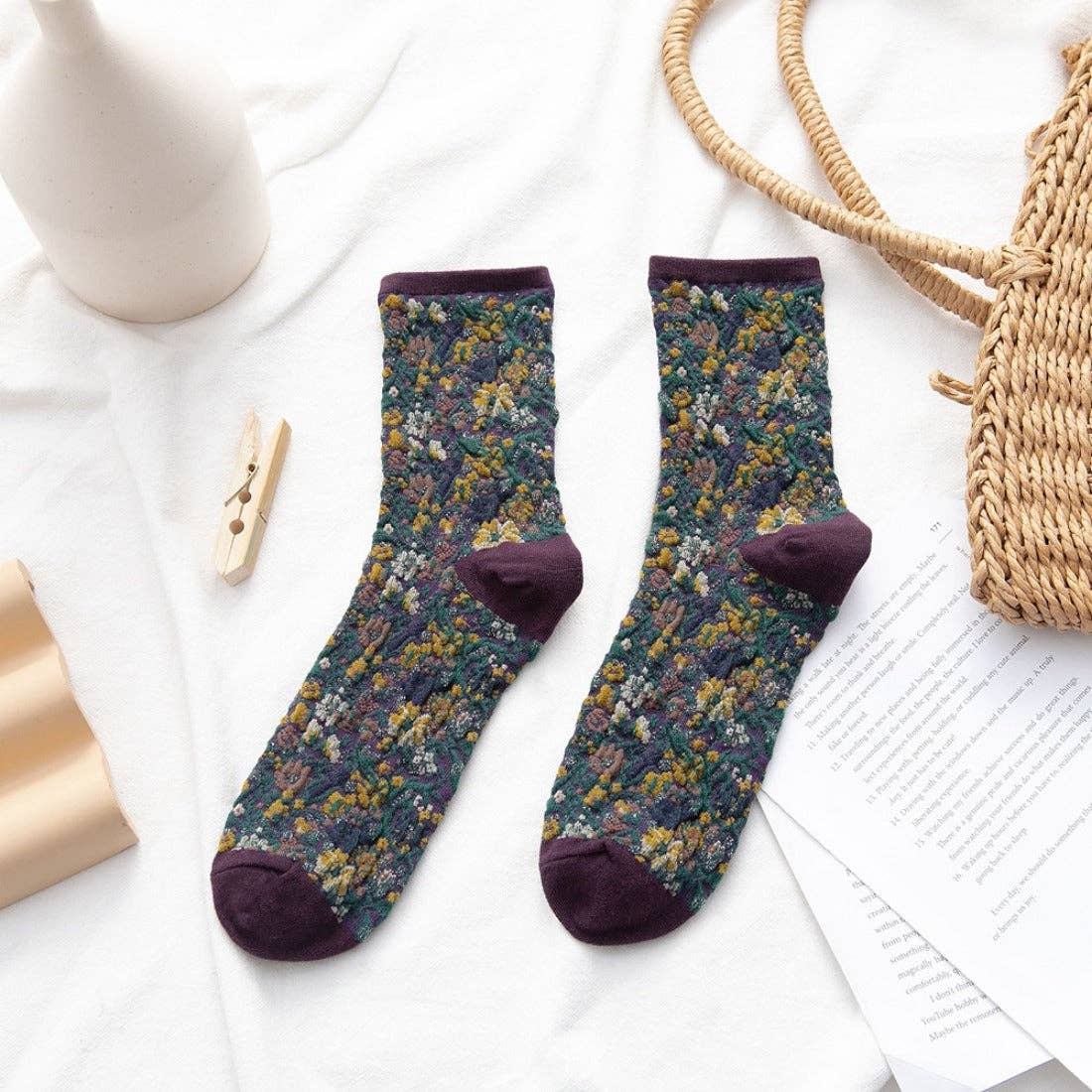 3D Floral Pattern Autumn Socks