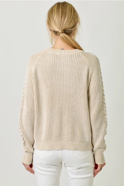 Washed Cable Knit Sweater - Almond