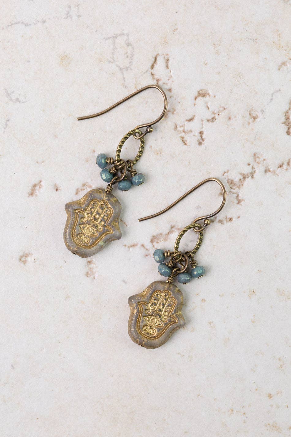 Czech Glass Hamsa Earrings E128 - Vintage Vault Boutique