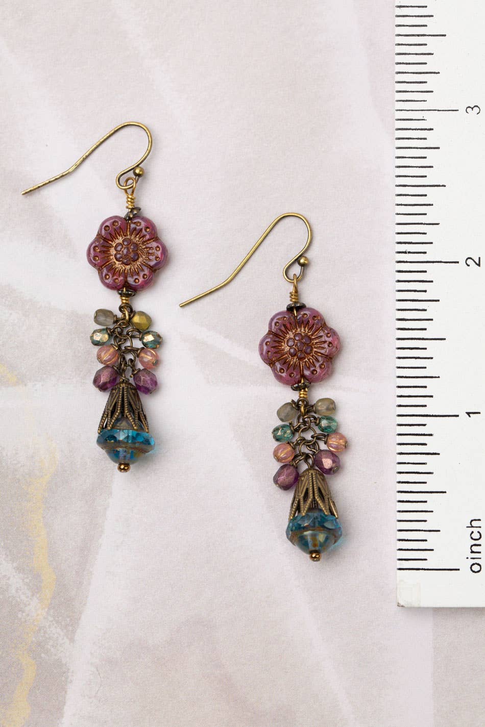 Mauve Czech Glass Cluster Earrings 016-3E - Vintage Vault Boutique