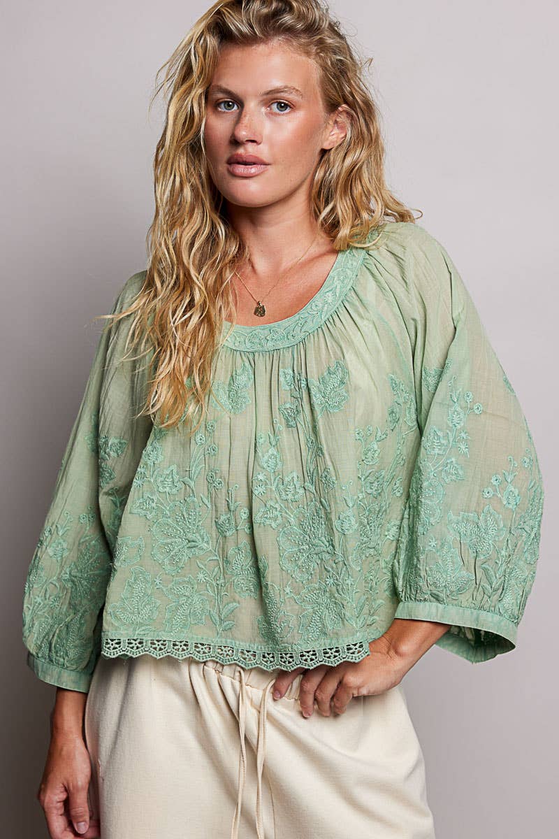 Floral Embroidered Boho Top - Vintage Vault Boutique