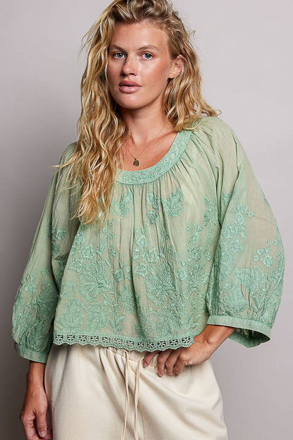 Floral Embroidered Boho Top