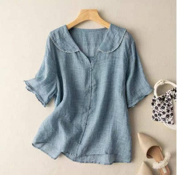 Vintage Doll Collar Short Sleeve Blouse