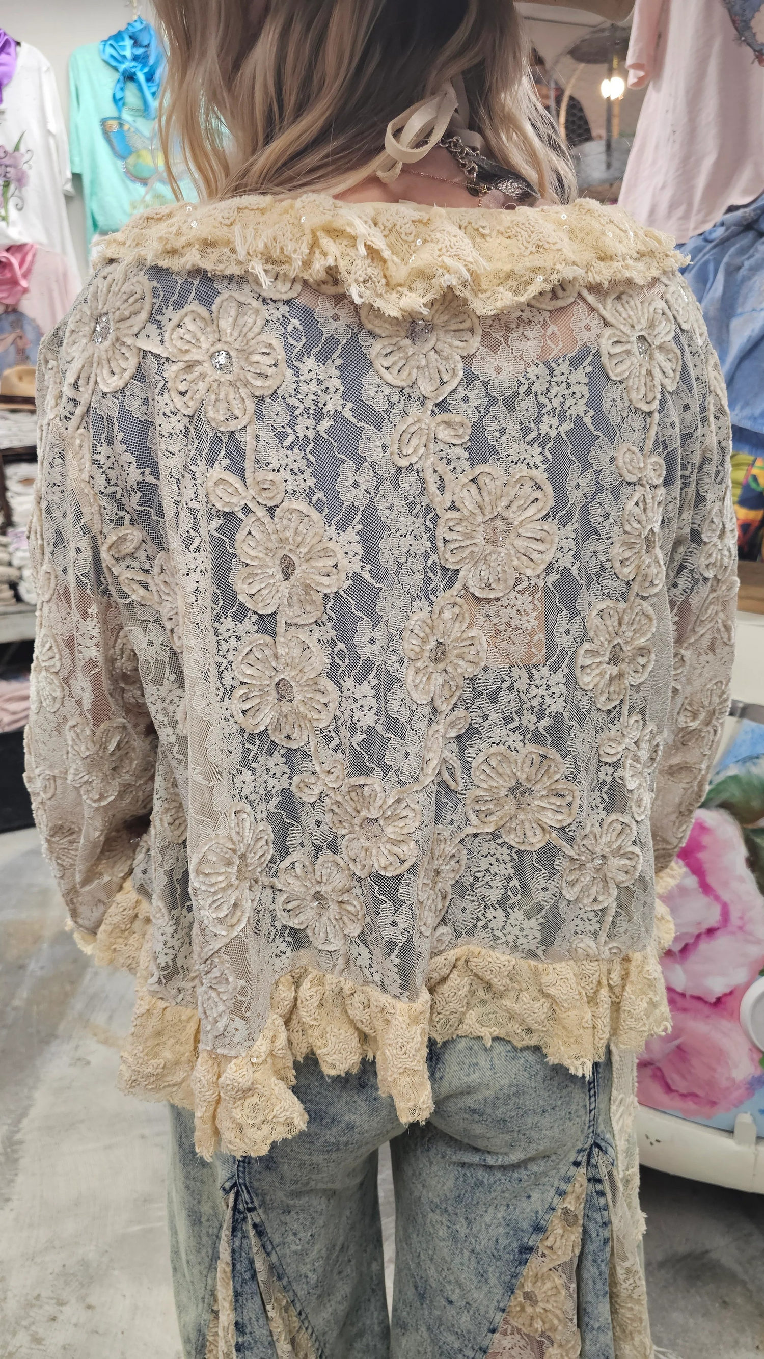 Lace Jacket with Velvet Flowers