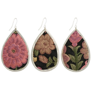 Pink Floral Embroidery Earrings