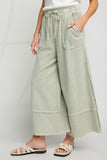 Wide Leg Upside Down Terry Knit Palazzo Pants FADED OLIVE