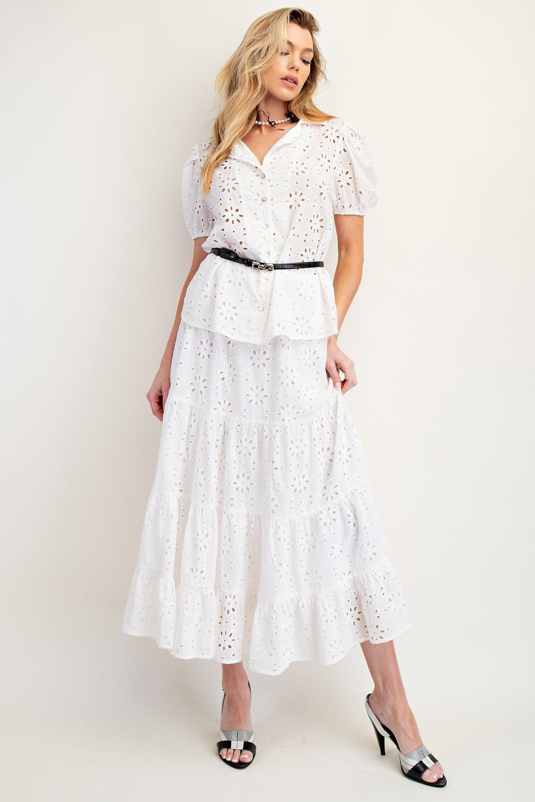 White Eyelet Tiered Skirt