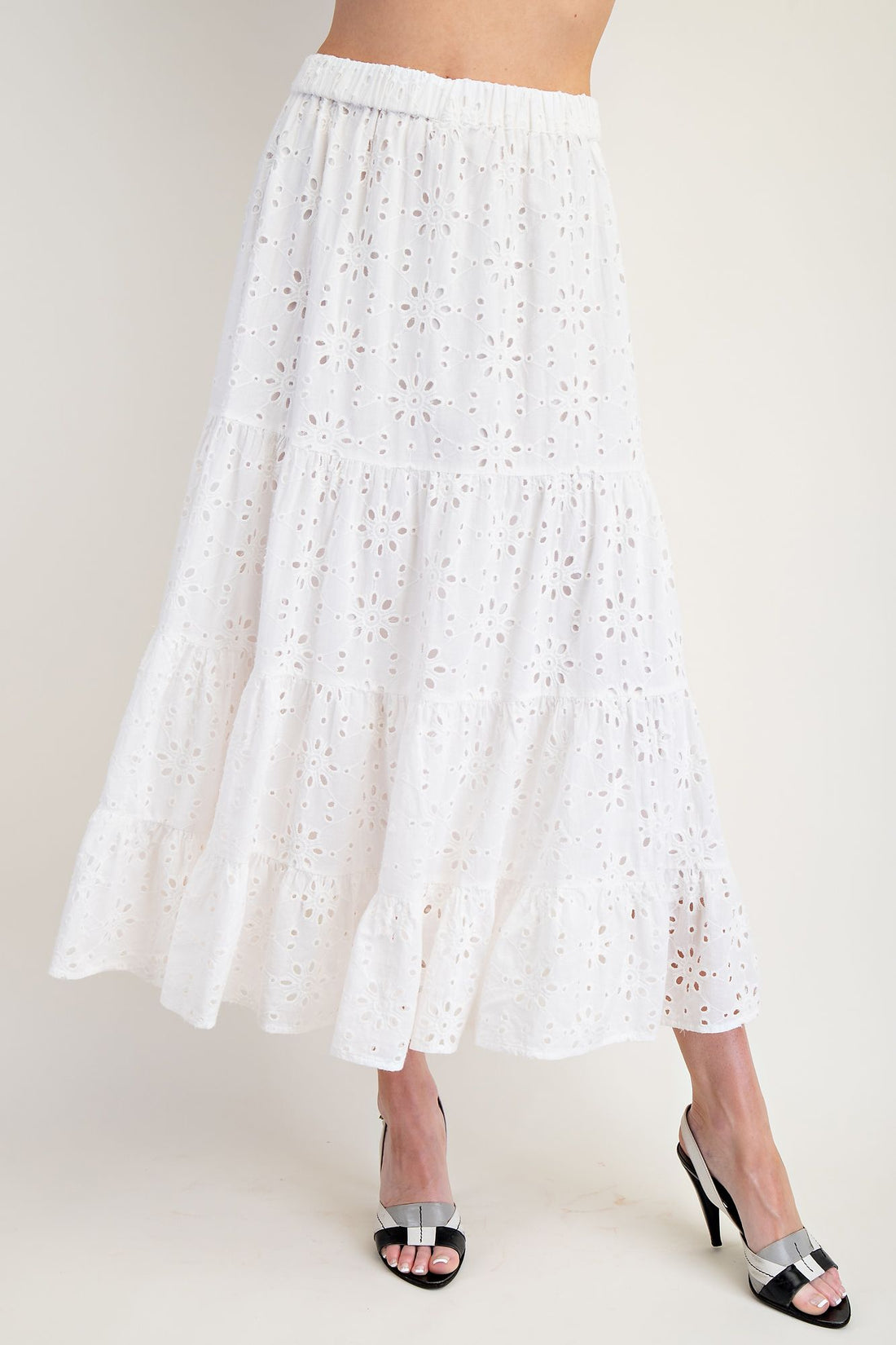 White Eyelet Tiered Skirt