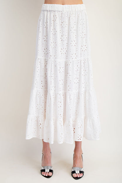 White Eyelet Tiered Skirt