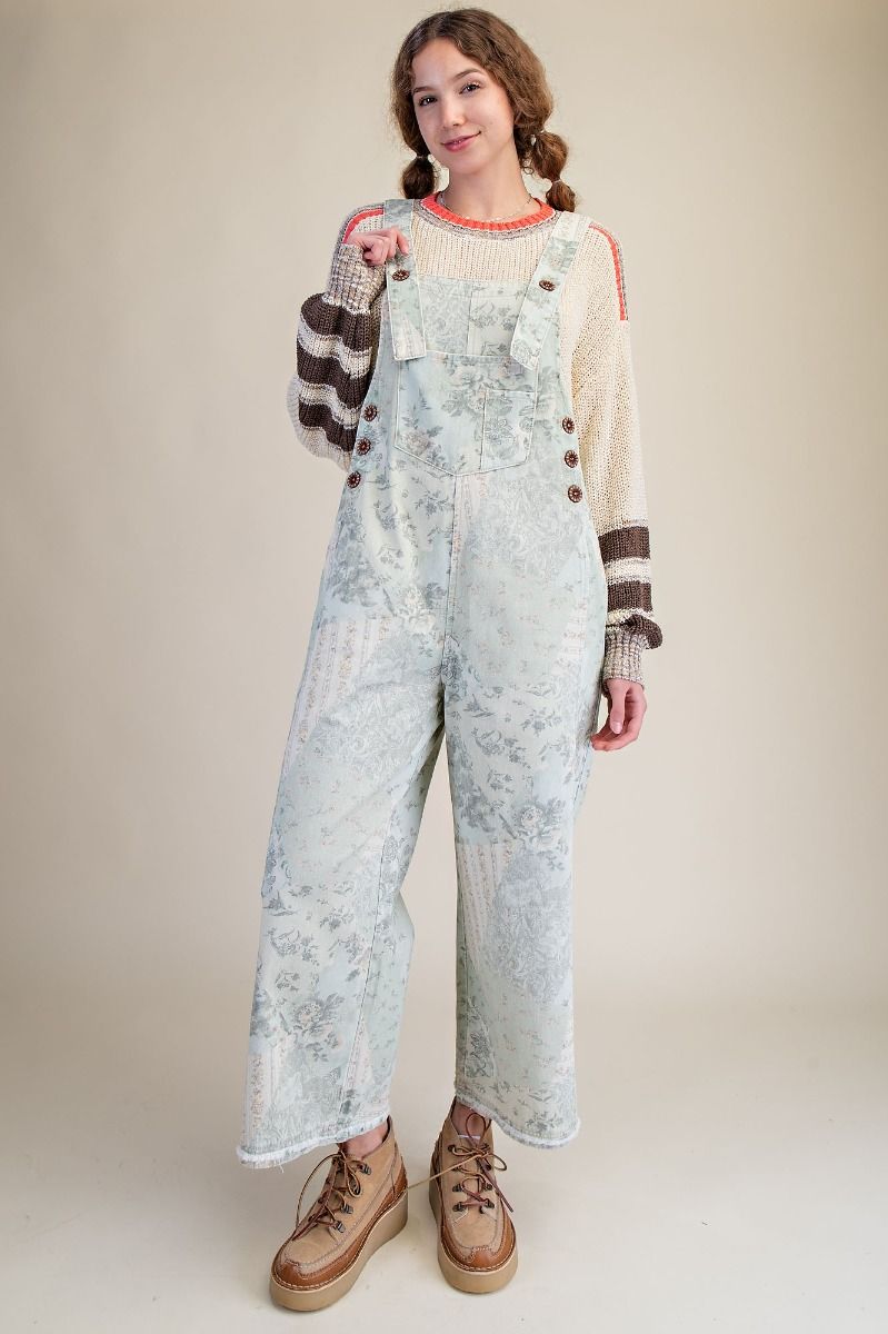 Sage Floral Overalls