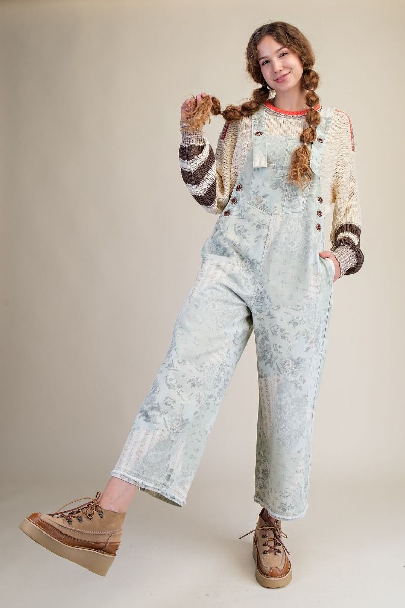Sage Floral Overalls