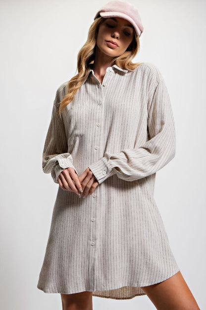 Long Sleeve Striped Linen Shirt Dress