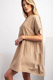 Drop Shoulder Stripe Linen Babydoll Dress  #349