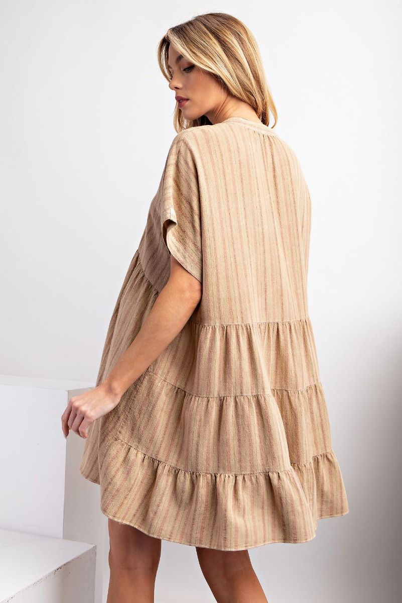 Drop Shoulder Stripe Linen Babydoll Dress  