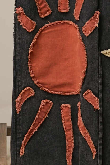 Sun Moon Star Patch Wide Overalls