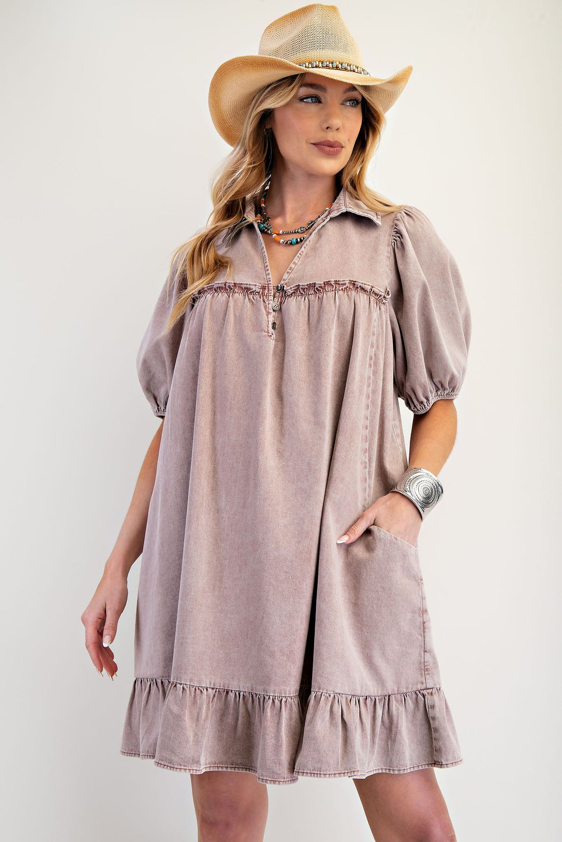 Dusty Rose Front Pocket Dress