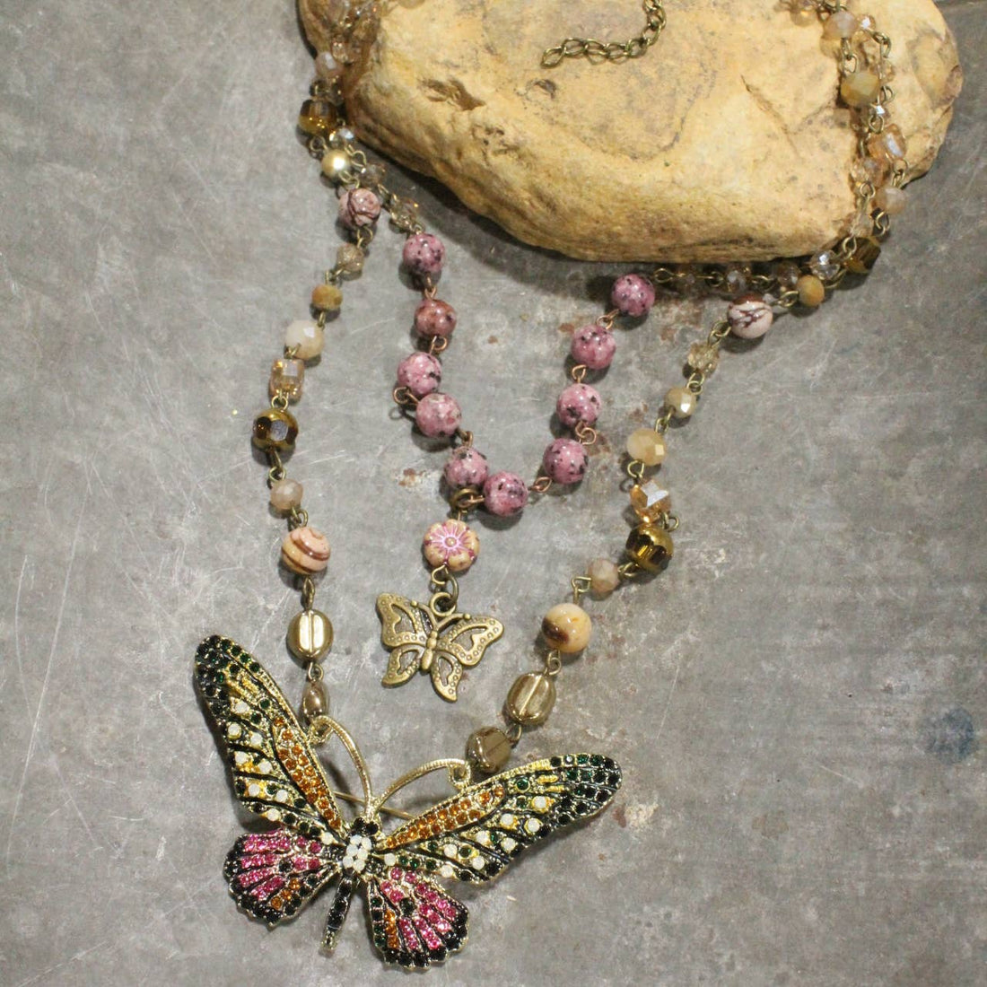 Fly High Butterfly Bling Layered Necklace