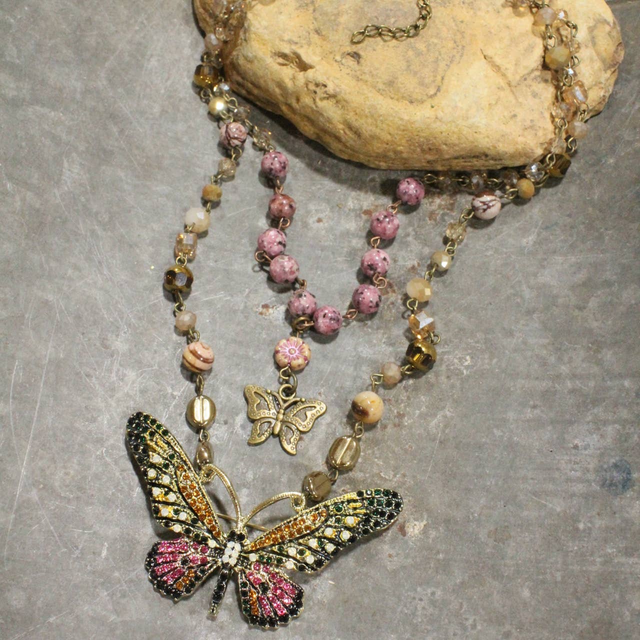 Fly High Butterfly Bling Layered Necklace