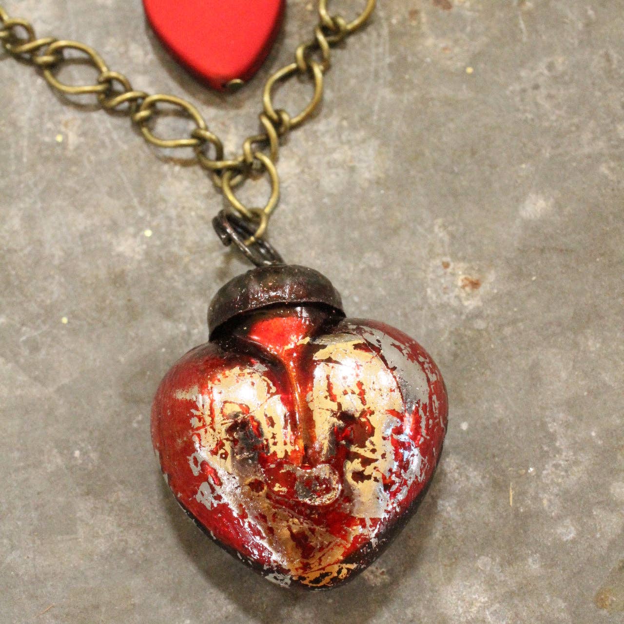 Retro Glass Red Heart Necklace Valentine