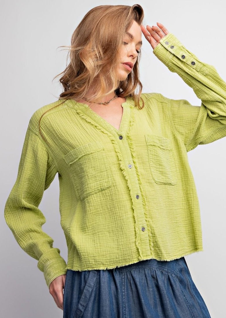 Mineral Washed Cotton Gauze Shirt LIME 