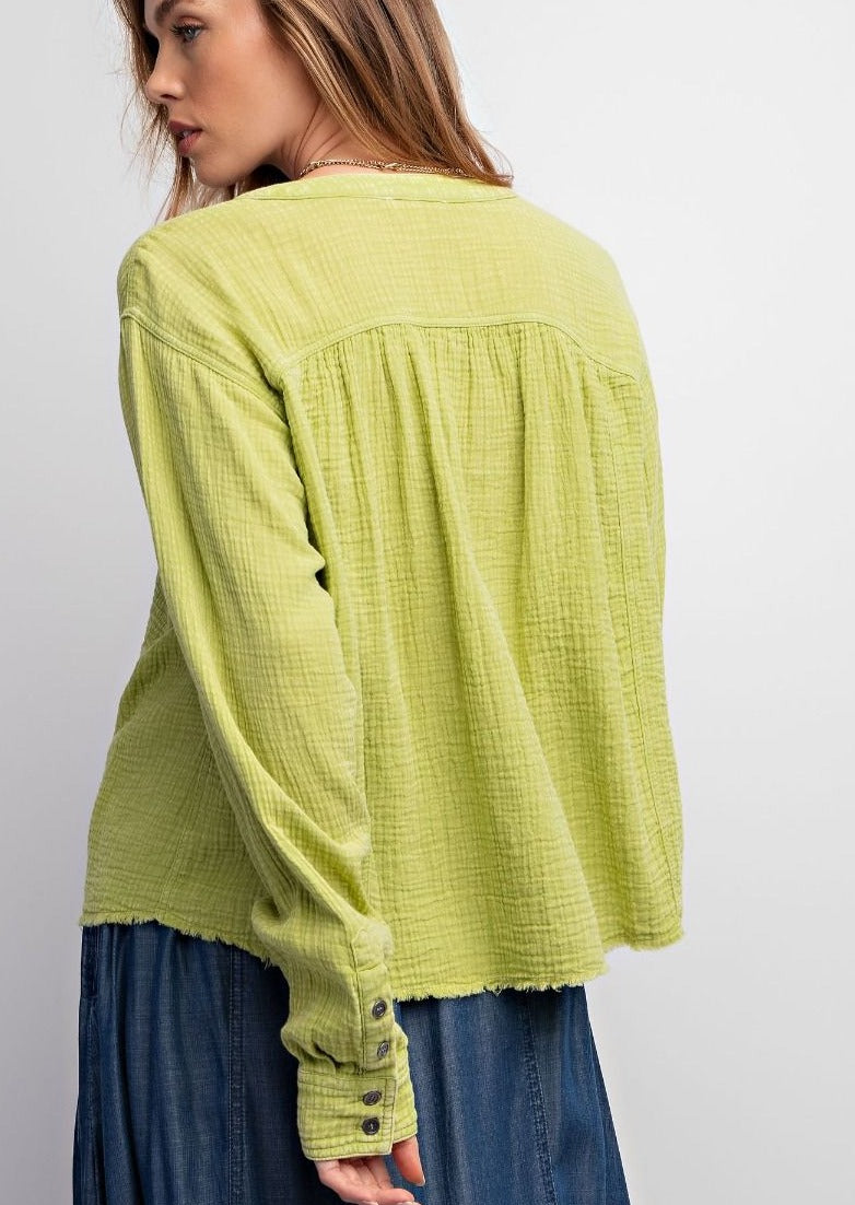 Mineral Washed Cotton Gauze Shirt LIME 