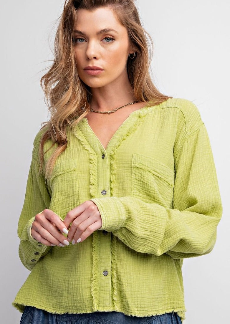 Mineral Washed Cotton Gauze Shirt LIME 