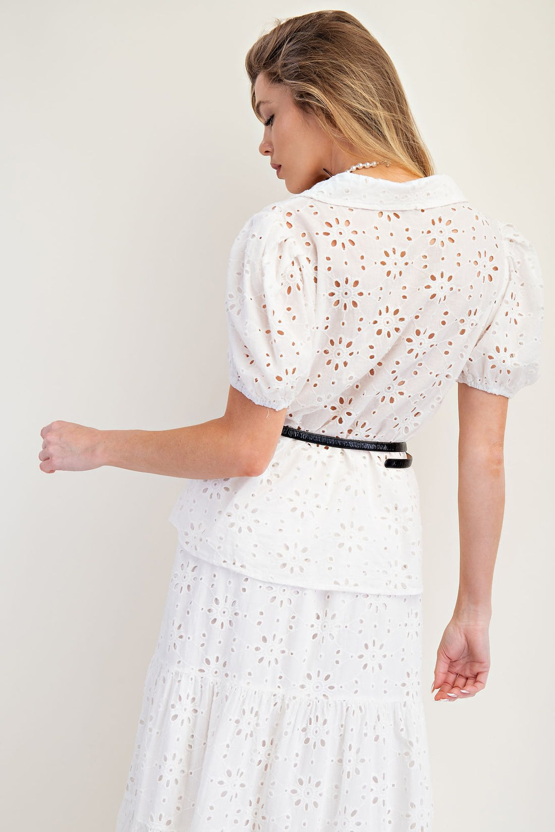 White Eyelet Button-Up Top