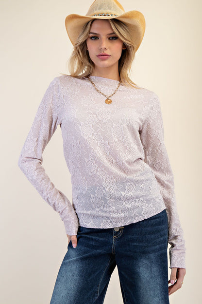 Long Sleeve Allover Lace Top