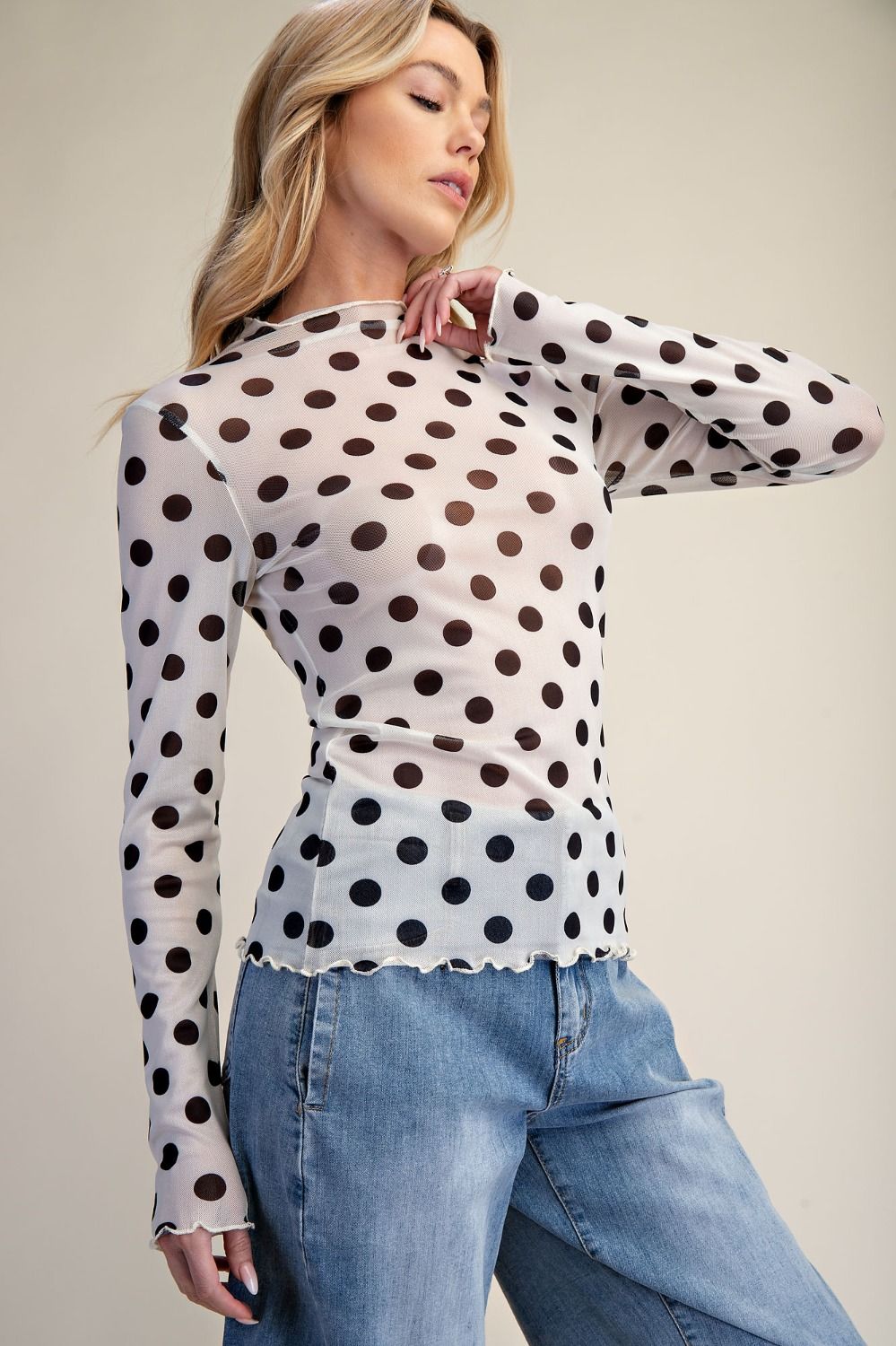 Black and White Polka Dot Mesh Top