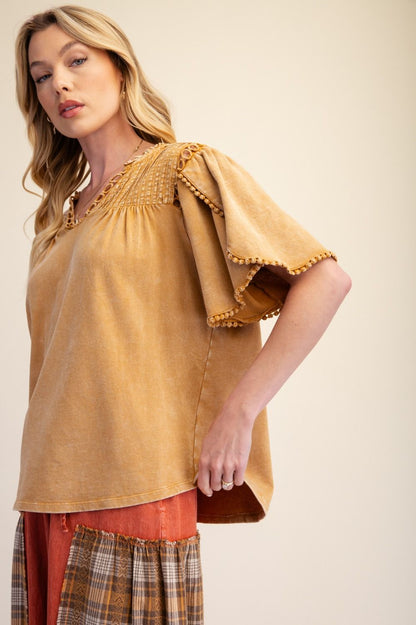 Tulip Sleeve Knit Top - Vintage Vault Boutique