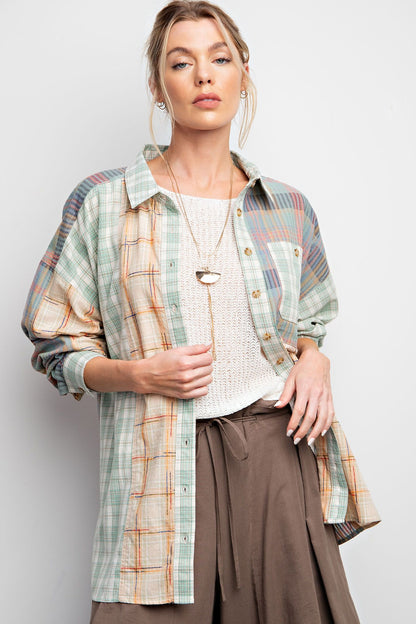 Mix and Match Plaid Button Down Shirt