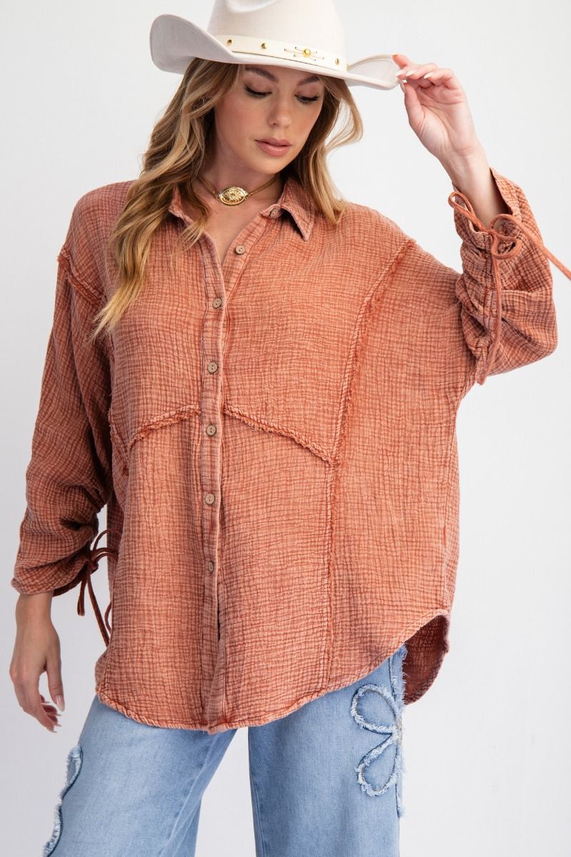 Rosewood Button Down Cotton Gauze Shirt 